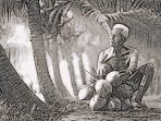 ilustrasi lelaki tua dan kelapa